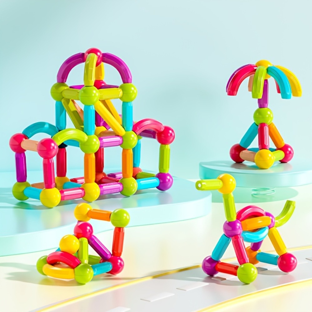 Magnetic Stick and Ball Building Set in 28-Piece or 58-Piece Multicolor Options for Pictured 3D Shapes — image 14