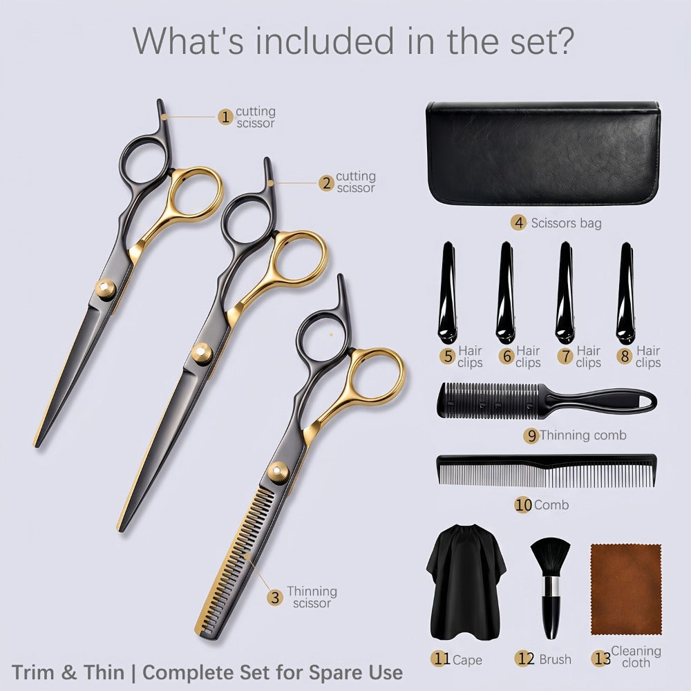 Hair Cutting Scissors Kit 13 Piece – Professional Barber Shears Set with Thinning Shears, Blending Scissors & Accessories — i