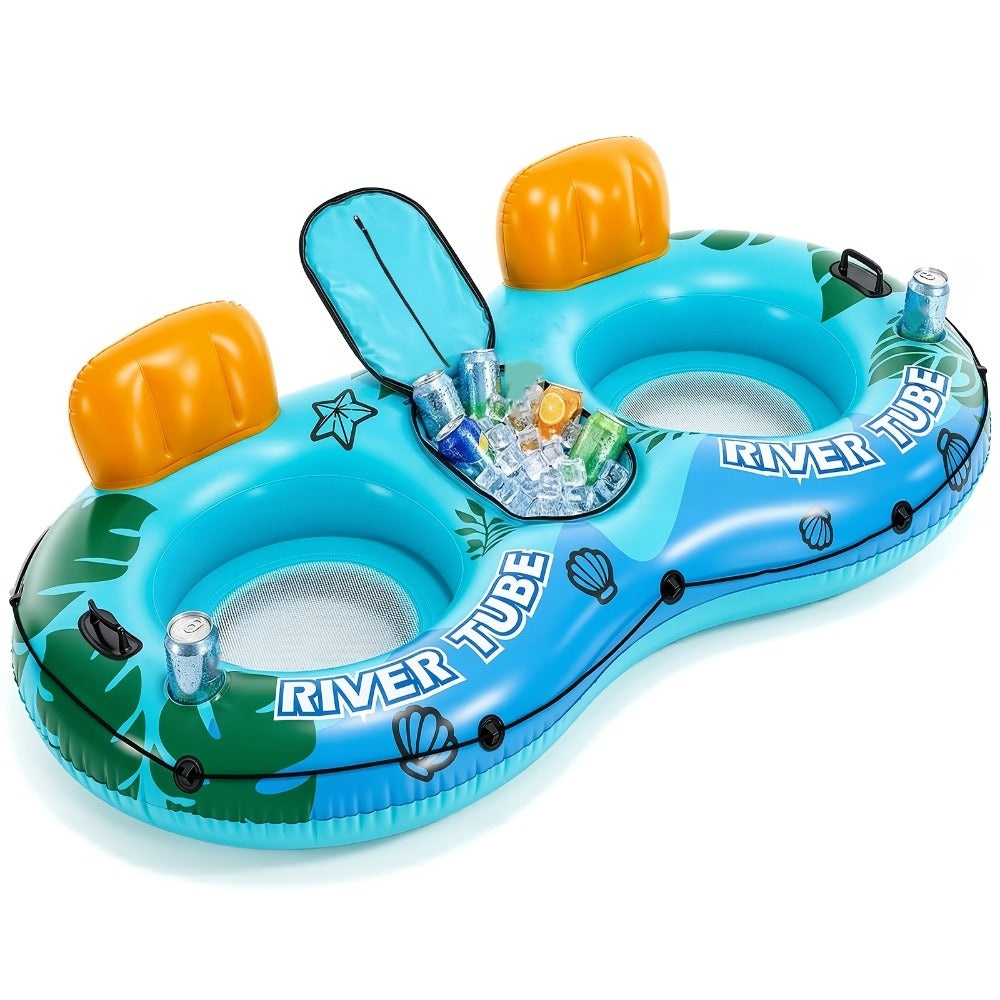 Pool Float Double Ring Raft for Two with Detachable Cooler, Two Cup Holders and Inflatable Backrests — image 4