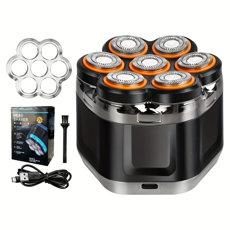 Black 7-Head Rotary Electric Head Shaver with Magnetic Blade Assembly, Digital Display and USB-C Cable — image 12