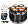 Black 7-Head Rotary Electric Head Shaver with Magnetic Blade Assembly, Digital Display and USB-C Cable — image 12