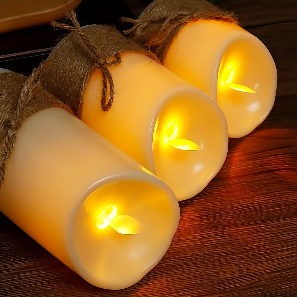 Flameless LED Pillar Candles Set of 3 Battery Operated with Remote Timer Flickering Jute Rope Home Bedroom Ocean Theme Decor 