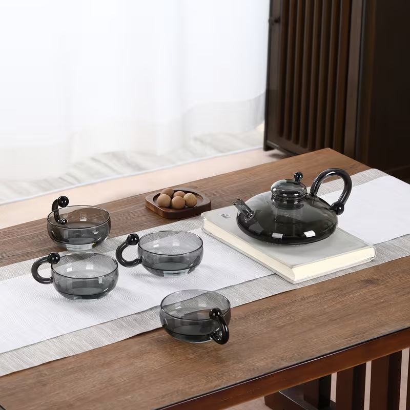 20.3 oz Heat-Resistant Glass Tea Set with 4 Cups