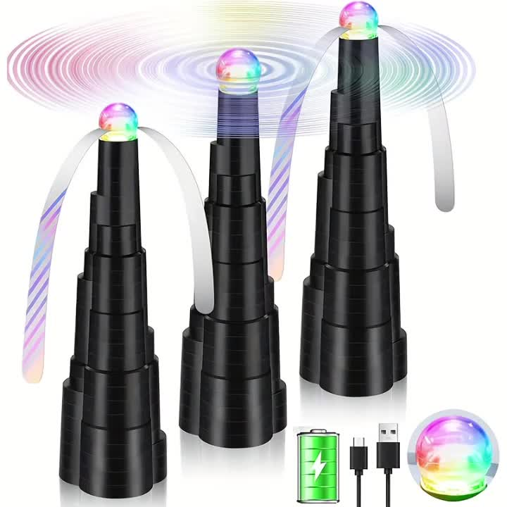 Fly Fan for Table 4 Pack - USB Rechargeable Fly Fan with LED Lights with the Listed Color, Size or Set Options for Everyday C