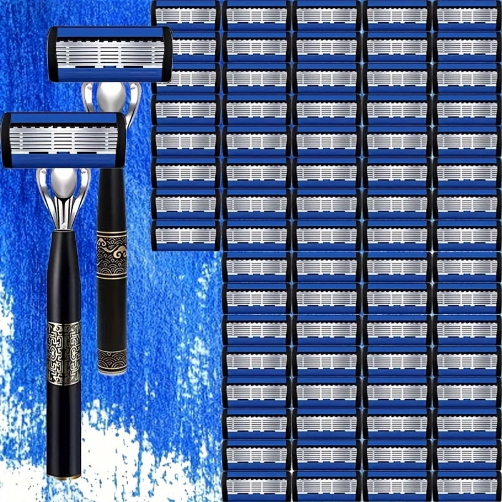 Men's Razor Set with Stainless Steel Replacement Blades – Reusable Handle & High-Capacity Blade Kit for Smooth Close Shave — 