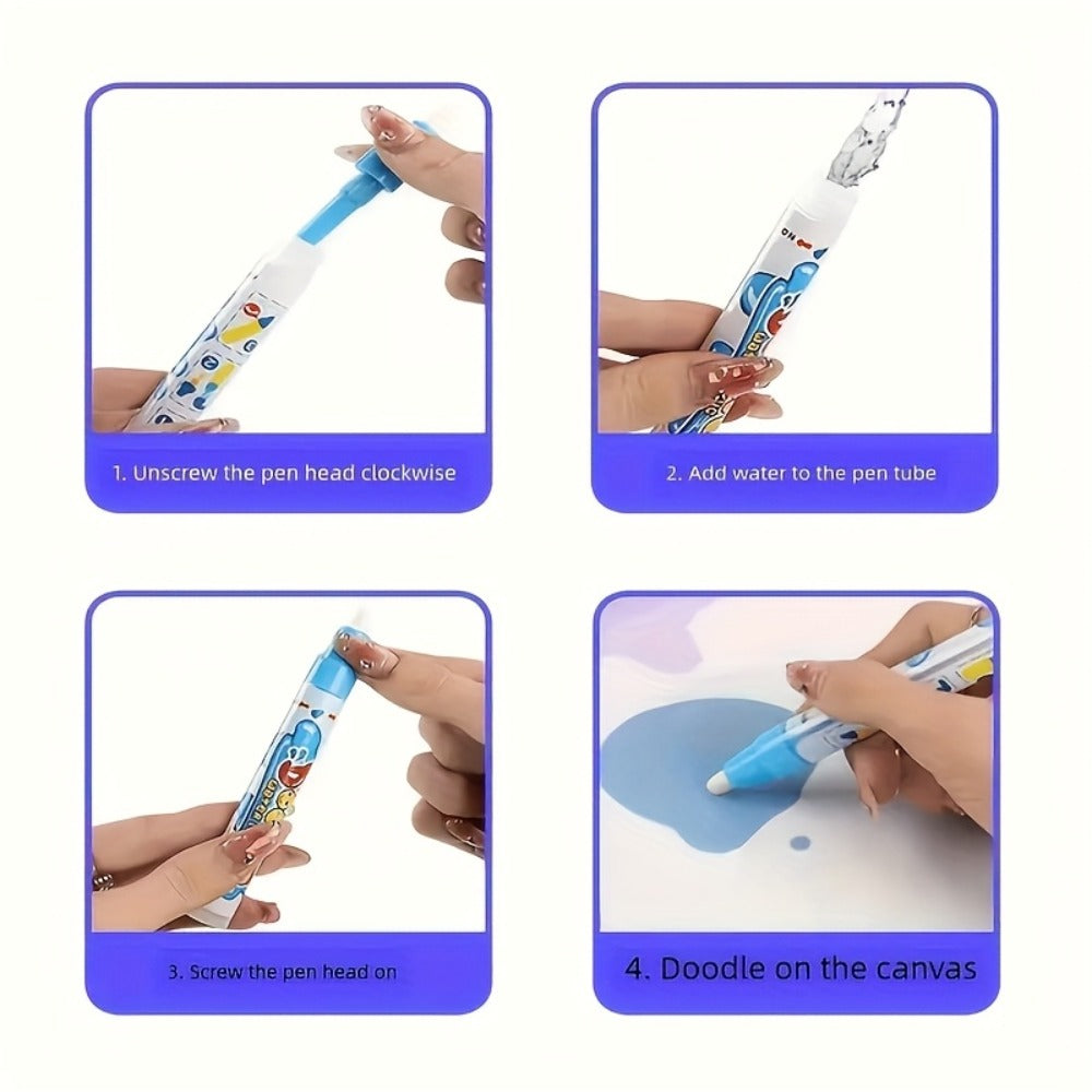 Water Canvas Drawing Mat for Kids Reusable Mess-Free – Magical Paint with Water Art Toy 80x60cm Ocean Animal Designs Screen-F