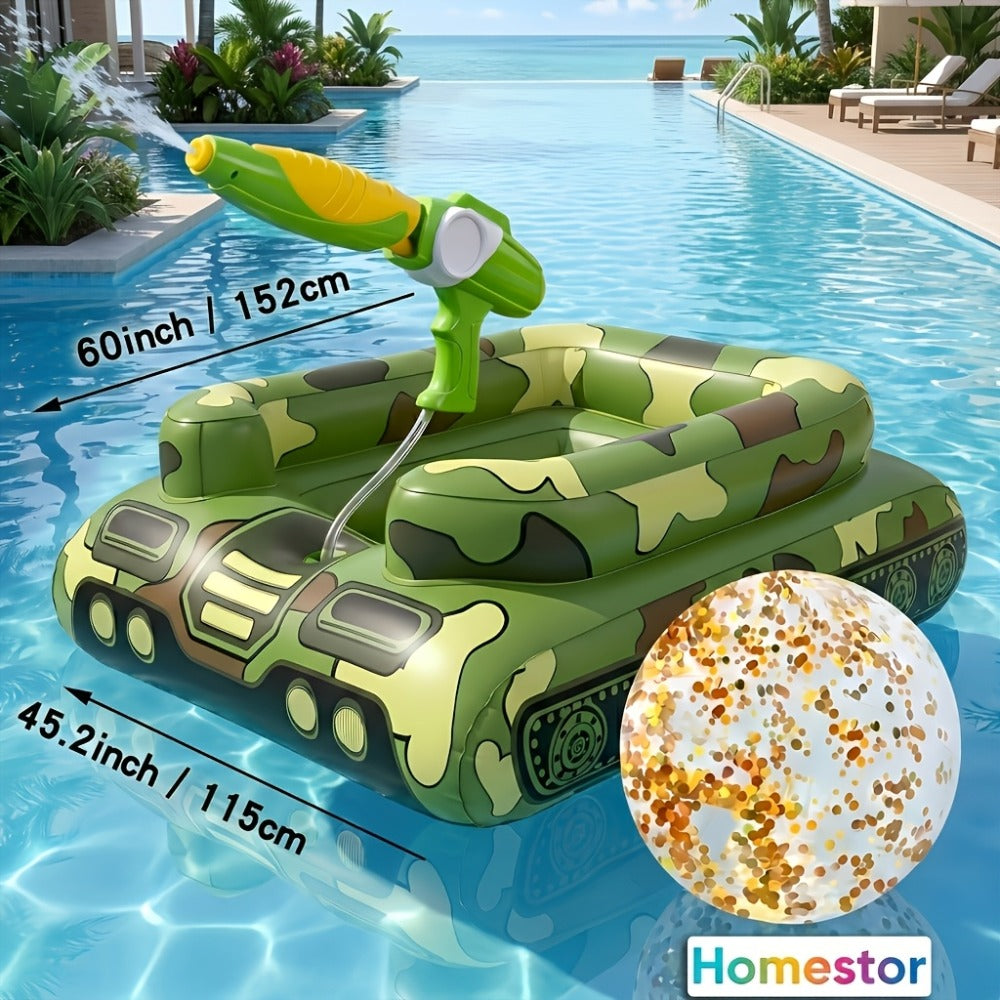 Giant Tugboat Pool Float 60 Inch XL Ride-On Inflatable Raft with Built-In Water Sprayer & 16-Inch Beach Ball — image 2