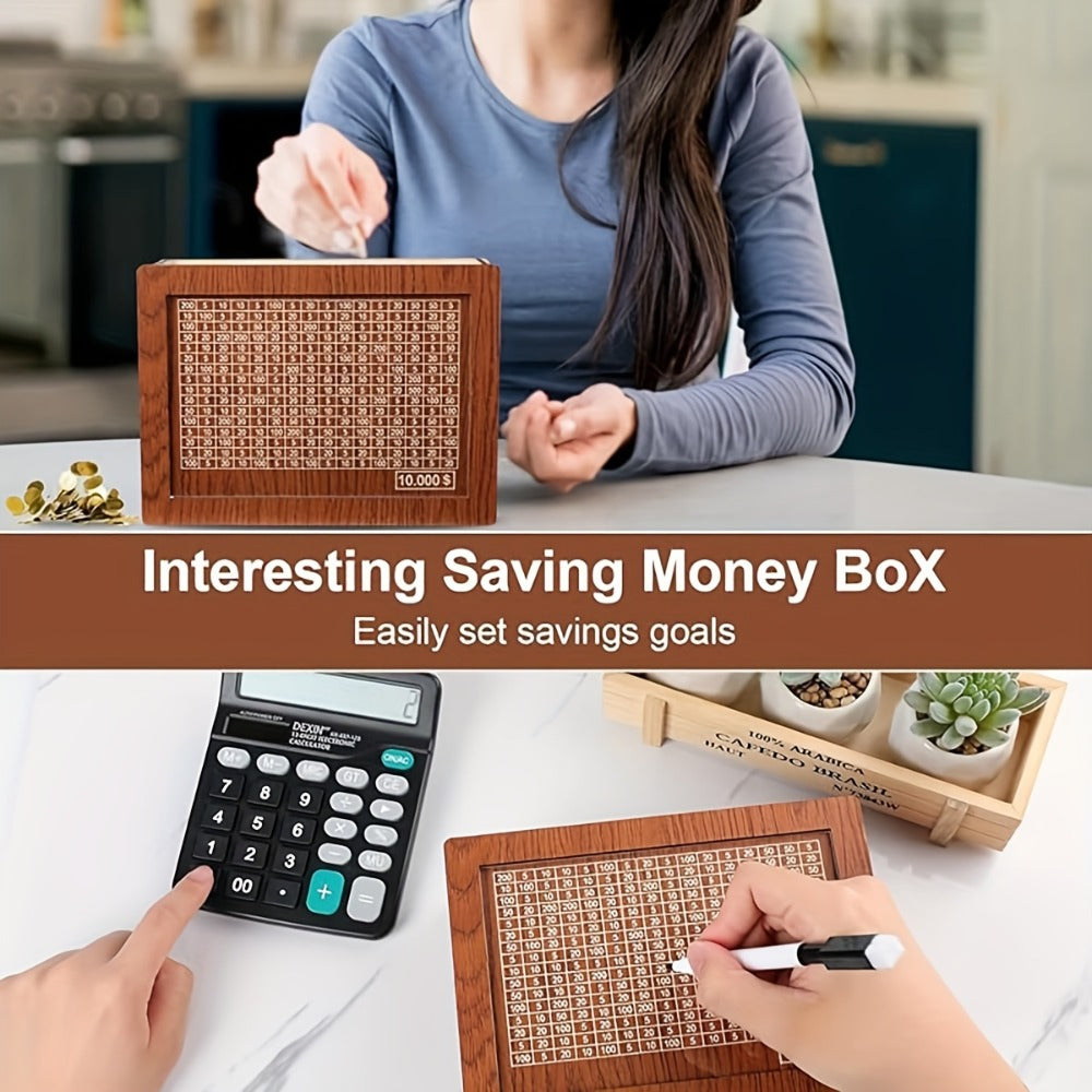 Wooden Savings Bank with Digital Counter 2-Pack, 7.87x5.7" Adult Coin Bank Holds $10, 000, Savings Goal Tracker Box — image 1