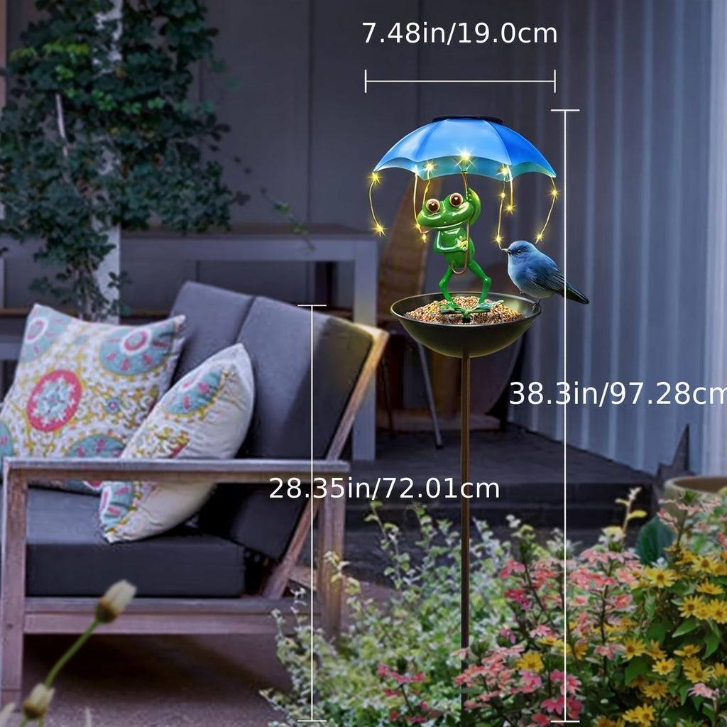 Solar Frog Statue Garden Light with Bird Feeder & LED String Decor, for Garden, Pathway and Patio Lighting — image 6