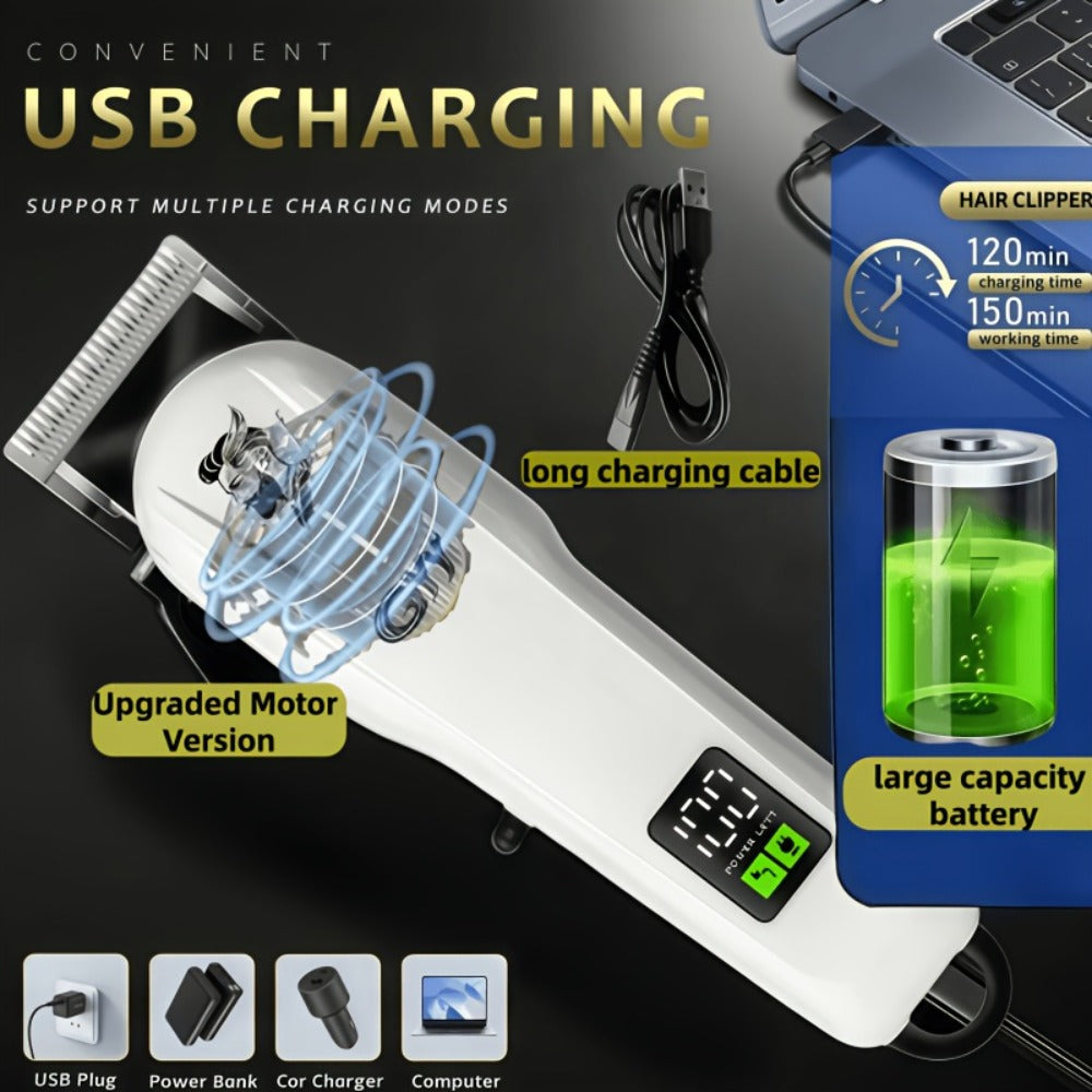 Hair Clipper Kit with Scissors for Home & Salon – Professional Stainless Steel Blade, Digital Display, USB Rechargeable Hair 
