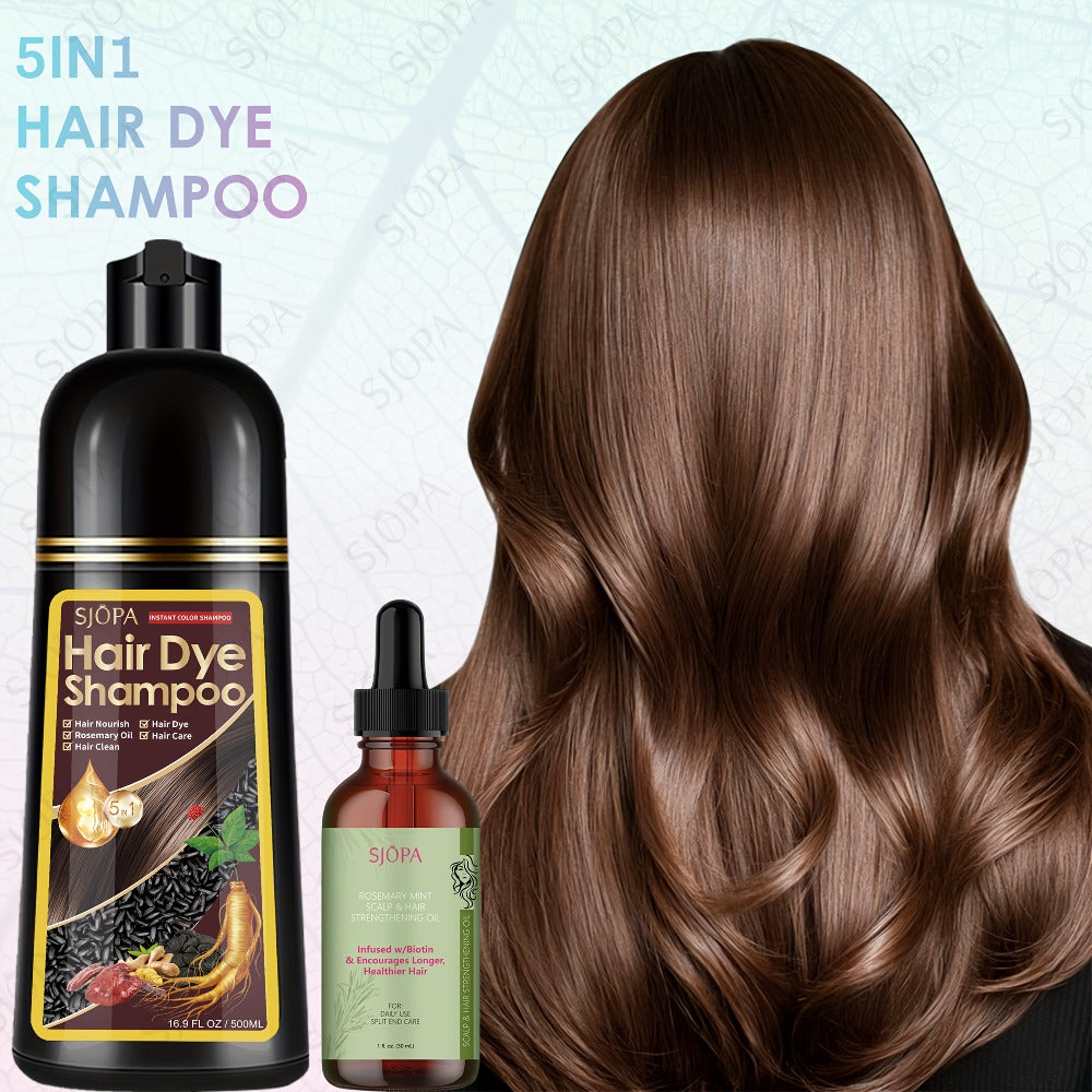 Hair Dye Coloring Shampoo 5-in-1 Upgraded with Hibiscus Oil, Squalane & Glycerin – Quick Color & Nourishing, Gentle Skin-Safe