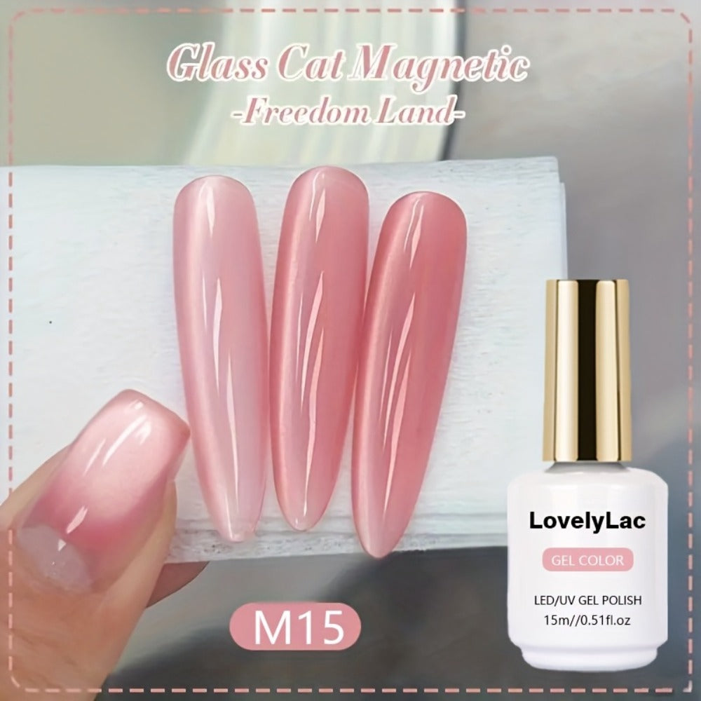 Gel Nail Polish in 15ml Pink Holographic Rainbow Cat-Eye Finish with Magnetic UV/LED Cure for Nail Art — image 1