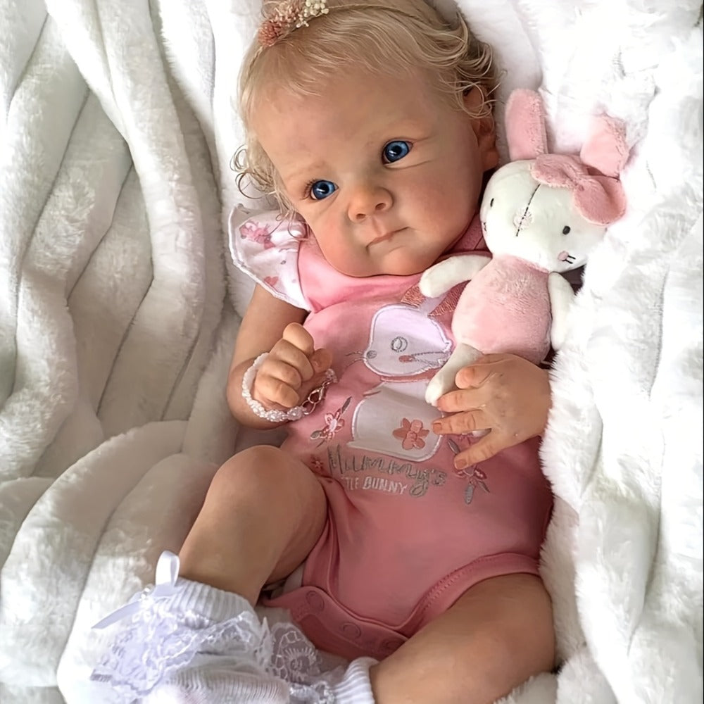 Reborn Doll, 22-Inch Full-Vinyl Open-Eye Figure with Hand-Rooted Hair and Pink Clothing Set — image 8