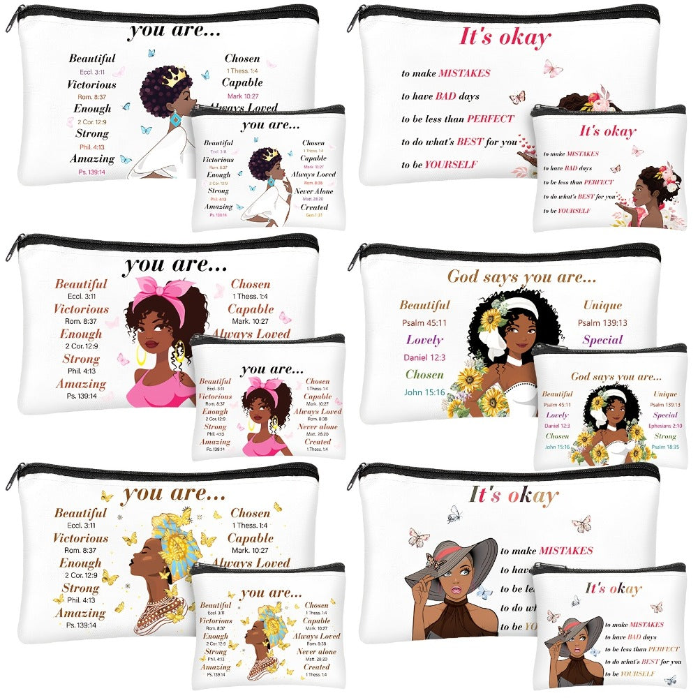 African Queen Makeup Bag Set 12 Pcs Inspirational Zipper Cosmetic Bags with Wallet Travel Toiletry Organizer Gift Set for Bla
