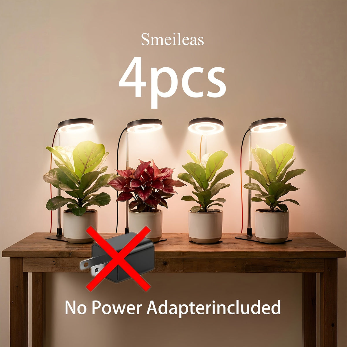 Four-Piece Tabletop Ring LED Plant Lamp Set with USB 3/6/9H Timer, Adjustable Poles and Bases — image 4