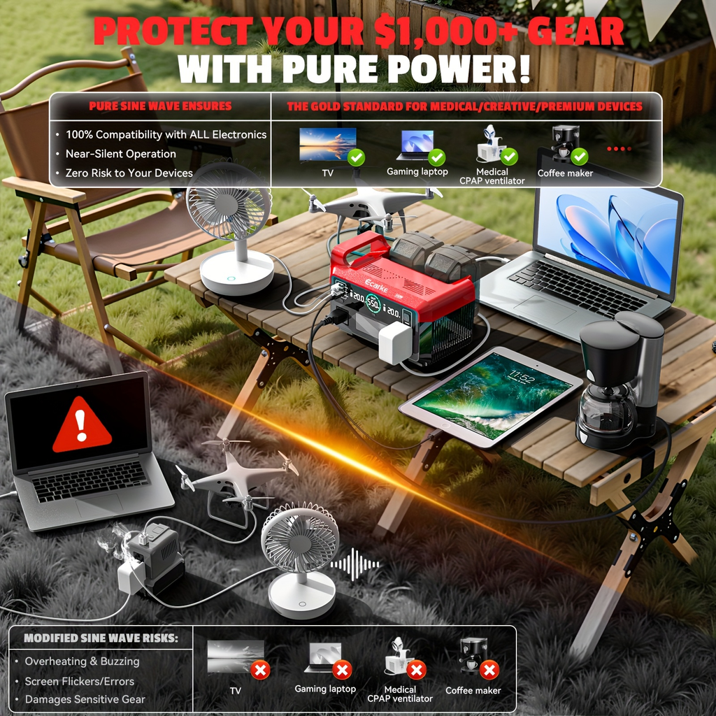 Pure Sine Wave Inverter 550W for 18V Battery - DC 18V to AC 110V, 2×USB-C 20W Fast Charge, 2×USB-A — image 5