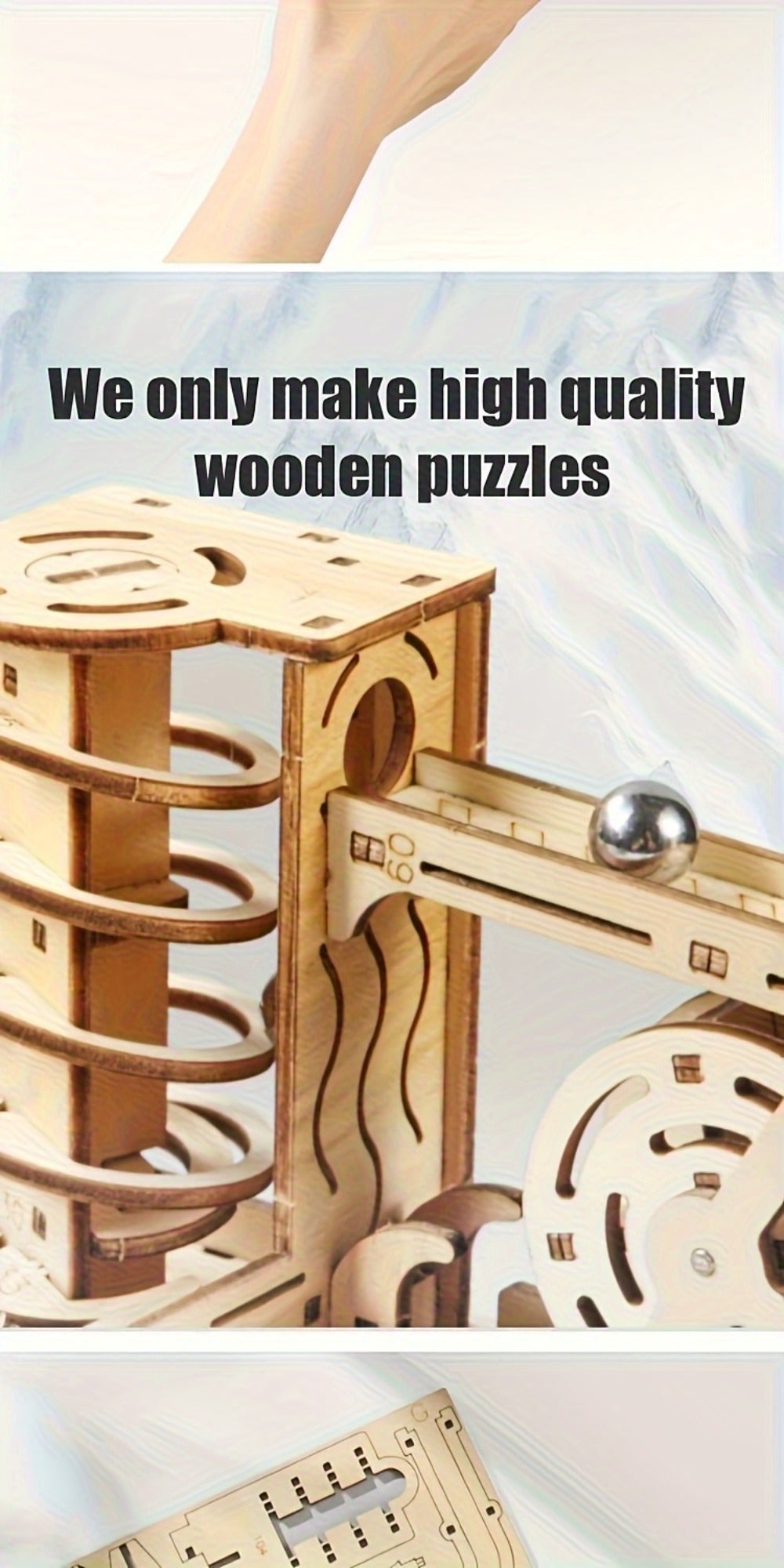 Wooden Marble Track Model Kit with Dual-Linkage A or B Builds, Laser-Cut Panels, Gears and Ball Rails — image 20