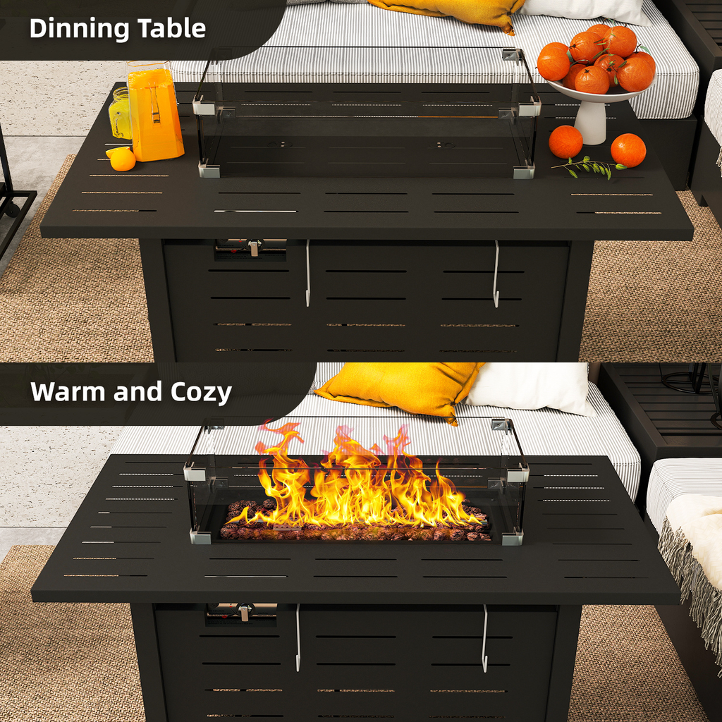 Propane Fire Pit Table Outdoor 50, 000 BTU Gas Fire Table with Lid Lava Rocks & Cover for Patio Backyard Deck Black Brown 40"