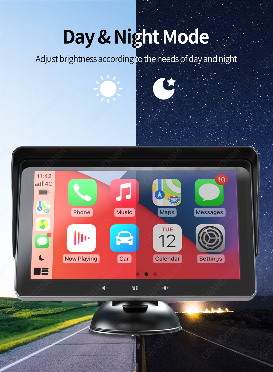 7 Car Wireless CarPlay Display Cigarette Lighter Interface Suction Cup Universal