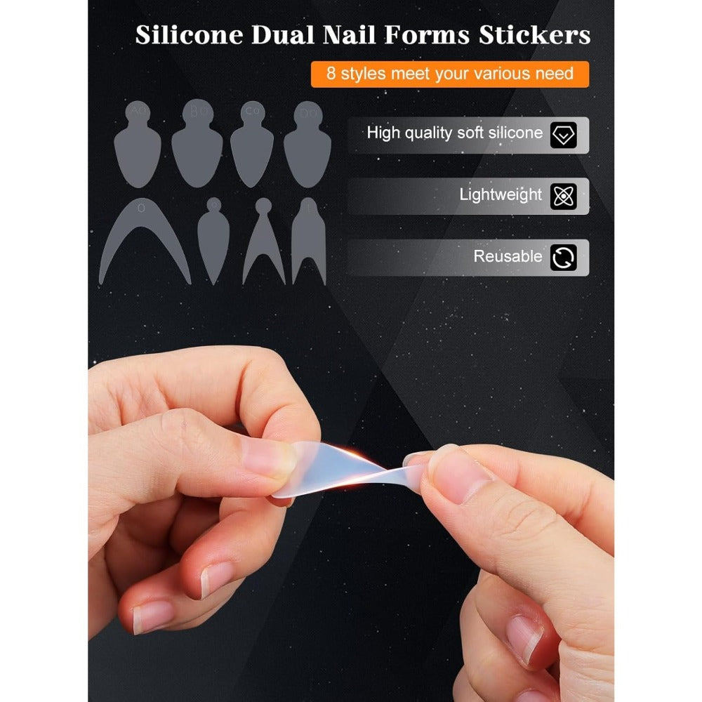 Poly Gel Nail Extension Form Kit – 192pcs Dual Forms, 96pcs Reusable Pads, 8 Shapes Acrylic Mold, Brush Pen — image 6