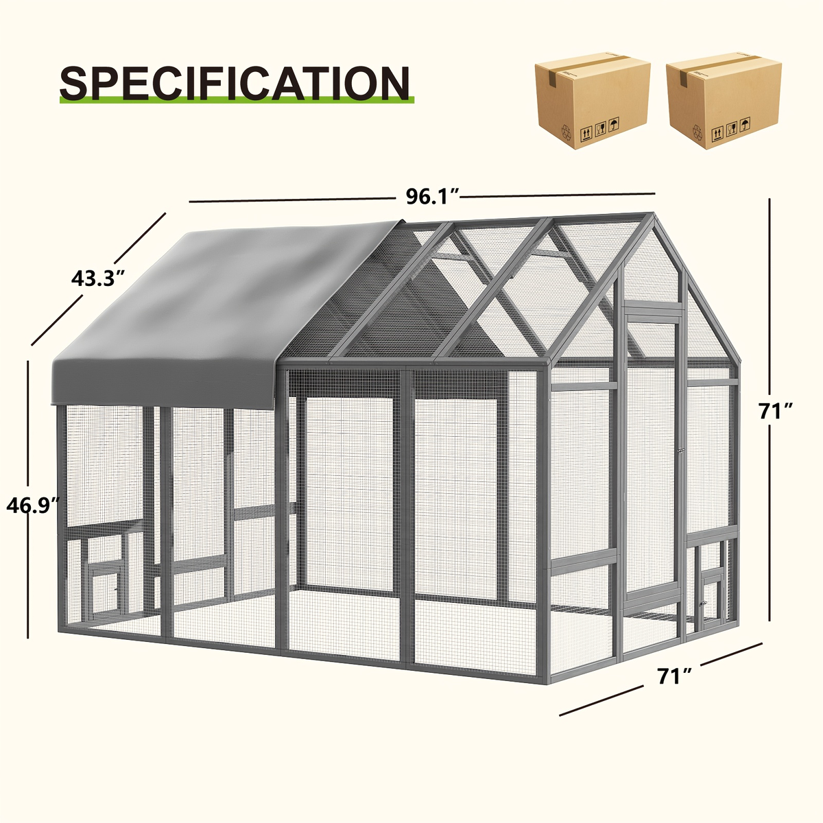 Walk-In Chicken Coop 96" Extra Large with Movable Fence, Outdoor Wooden Poultry Cage with Cover, Nesting Box & Walk-In Run fo