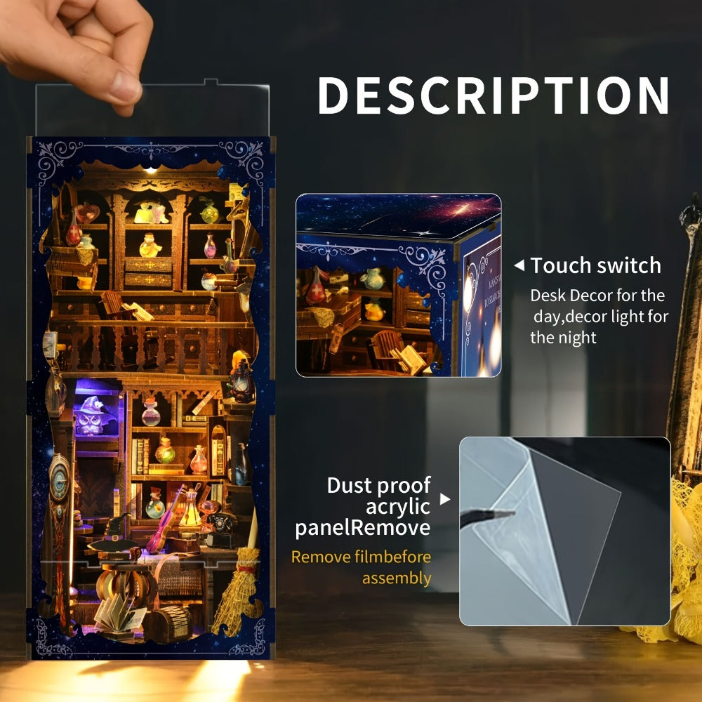 Magic House Book Nook Kit with 388-Piece Library and Potion-Room Scene, Touch Light and Clear Front Panel — image 4
