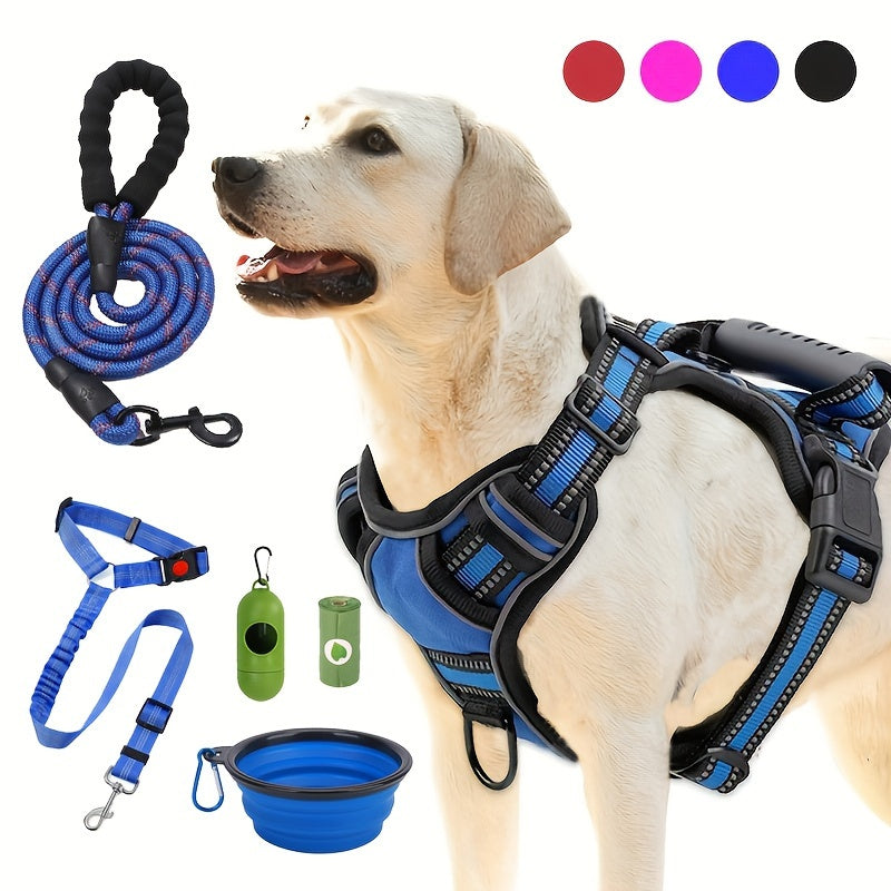 Walking Dog Harness and 5-Foot Leash Set in Five Colors and XS–XL with Front Clip, Top Clip and Handle — image 1