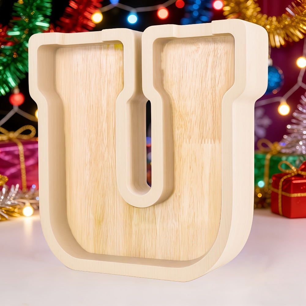 Alphabet Letter Piggy Bank A-Z Wooden Coin Bank Large Capacity Transparent – Personalized Savings Box for Kids | Back to Scho