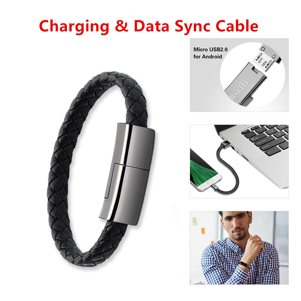 Leather Bracelet Charger Cable - iPhone 14/13, USB-C & Micro USB