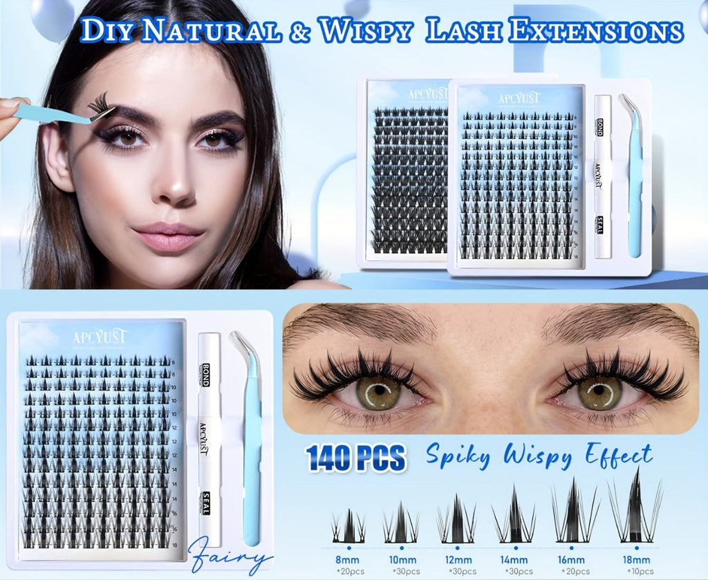 C-Curl Spike Lash Extension Kit with 140 Clusters in Mixed 8-18mm Lengths, Adhesive Tube and Curved Applicator — image 11