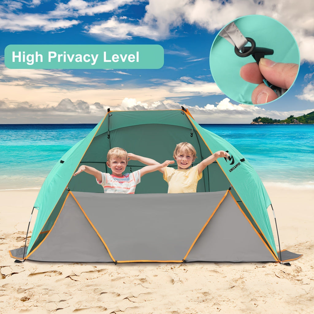 Three-Window Beach Sun Shelter with Extended Floor, 12 Stakes and Green or Blue Options Pictured — image 5