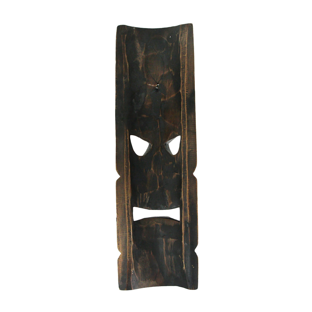 Tiki Wall Masks Set of 2 – Hand Carved Wooden 20" Tropical Decor with Palm Tree & Plumeria Designs for Indoor Outdoor Patio B