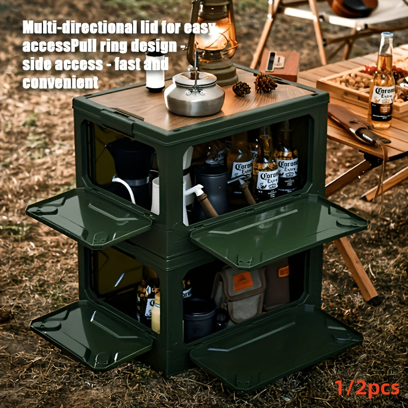 Folding Storage-Box Table with Five Access Doors and Wood-Look Top in One- or Two-Piece Color Options — image 1
