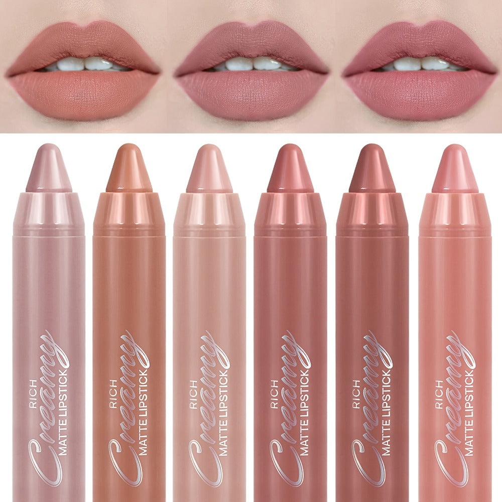 Lipstick Set, PECOLORS 6-Piece Matte Crayon Pen Collection with Nude, Rose and Red Shade Presentation — image 1