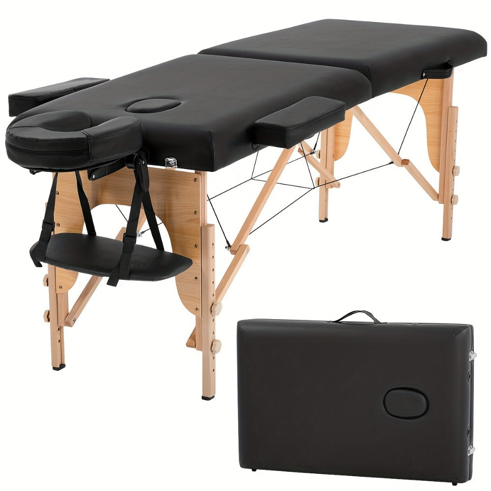 2-Fold Portable Massage Table with Face Cradle & Carrying Bag, Adjustable Height PU Leather Lash Bed — image 2