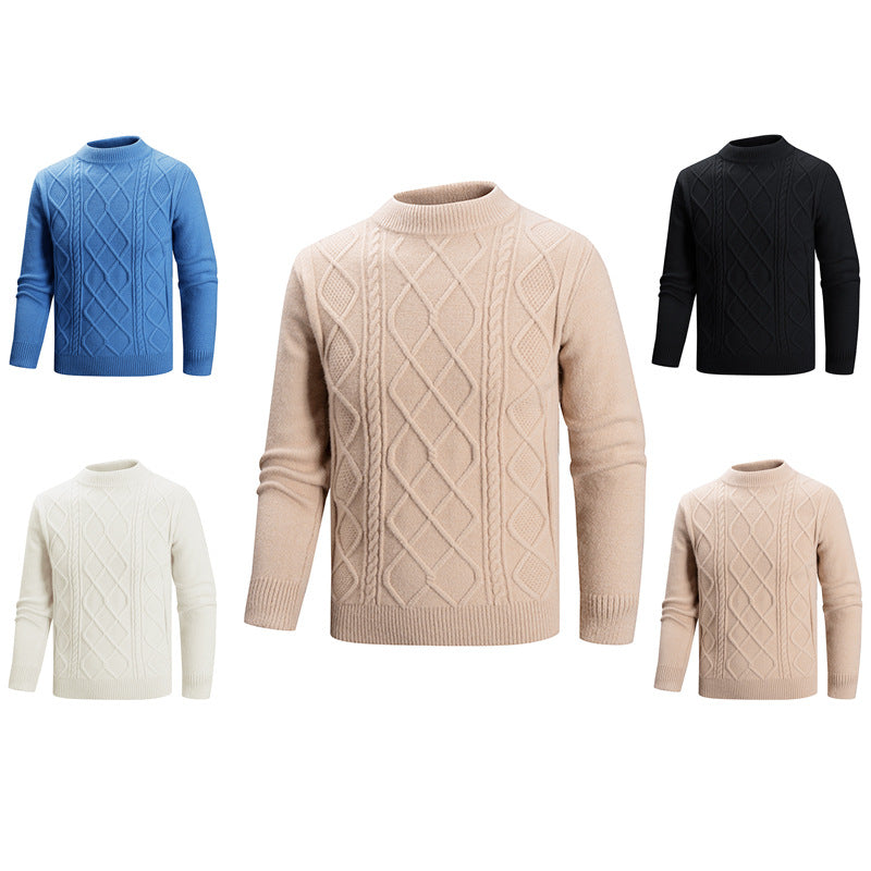 Mens Solid Color Casual Half High Neck Knit Top