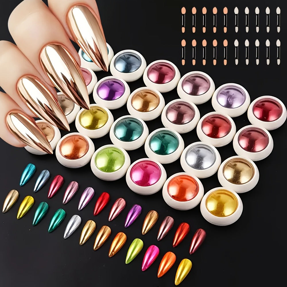 Chrome Nail Powder 24 Colors Set Holographic Mirror Effect Metallic Reflective Glitter Pigment for Gel — image 1