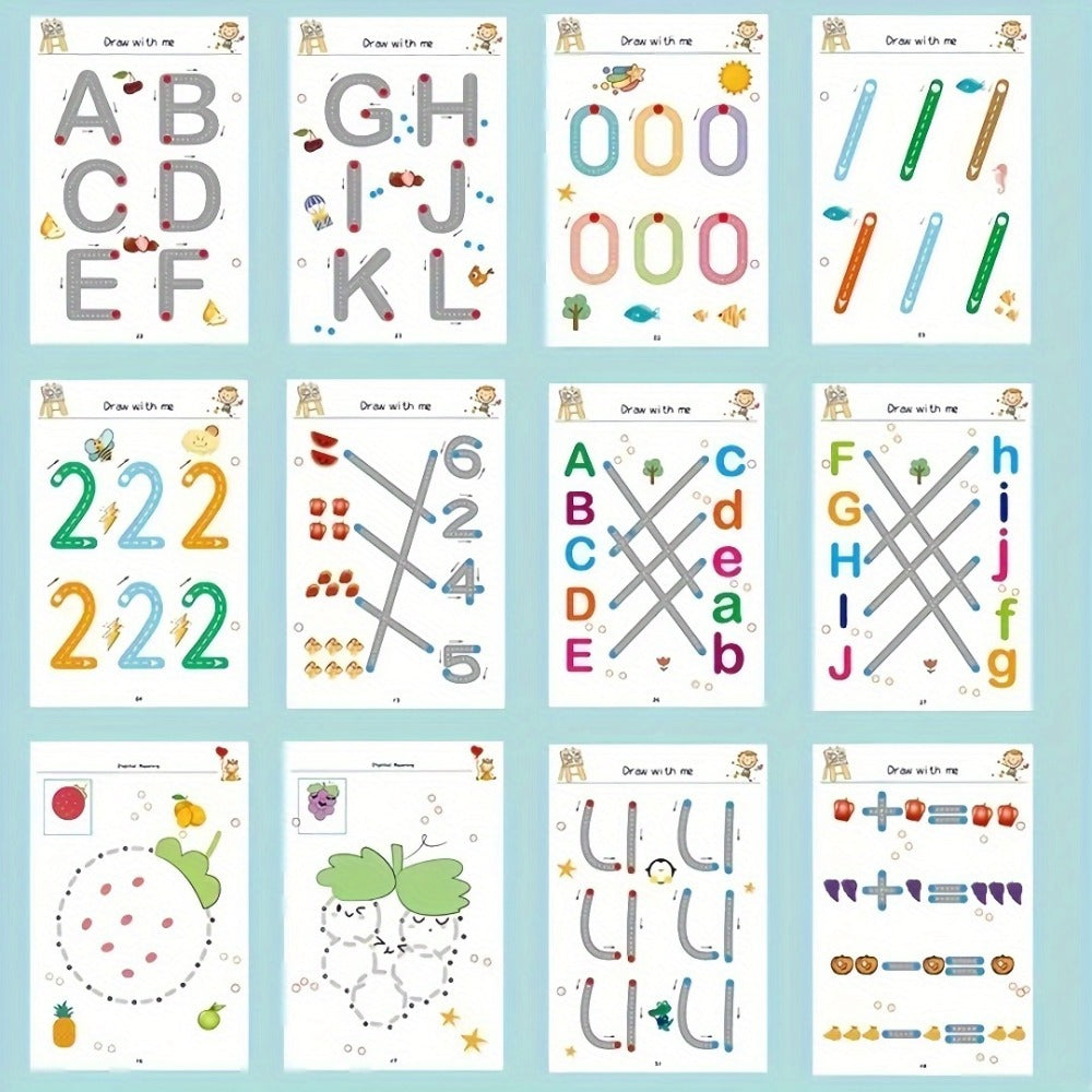 Reusable Magic Practice Book Set for Kids Ages 3-8, 64 Pages Handwriting & Calligraphy Workbook with 8 Erasable Pens & Eraser
