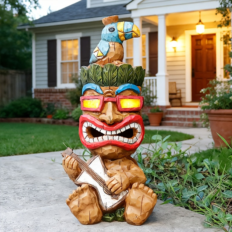 Hawaiian Tiki Statue Standing Resin Totem Pole, Woodcarving Tribal Figure Outdoor Decor for Terrace Bar Party Unique Gift — i