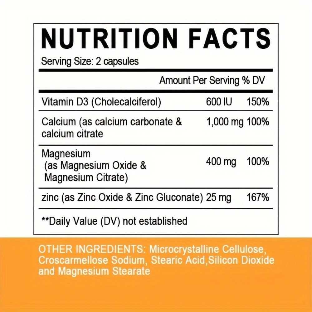 Calcium Magnesium Zinc & Vitamin D3 Capsules, 4-in-1 Synergistic Bone Strength & Immune Support — image 2