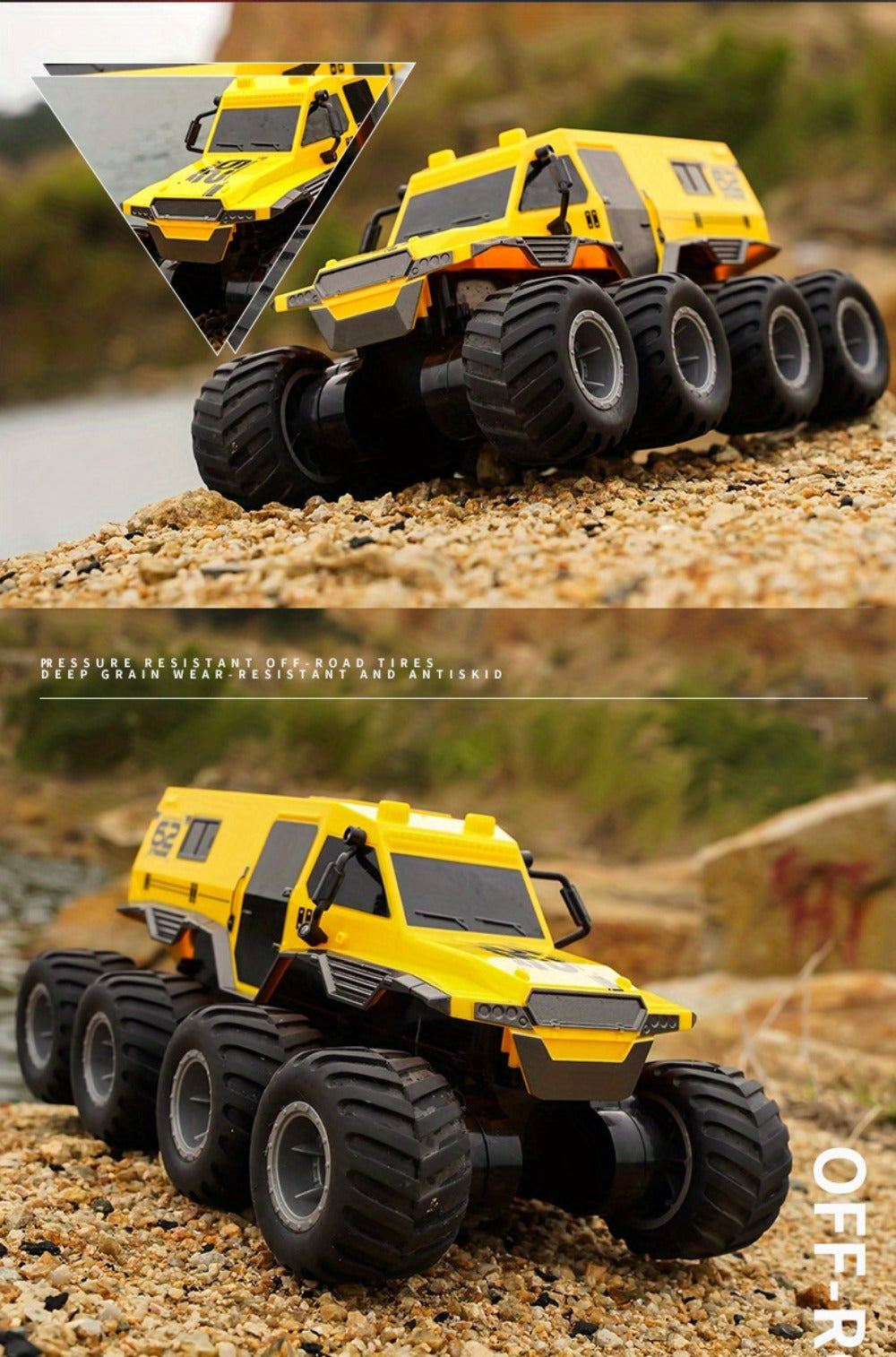 Amphibious RC Truck 8-Wheel Drive 4-Motor Off-Road Climbing Remote Control Armored Vehicle, Oversized Land & Water Military T