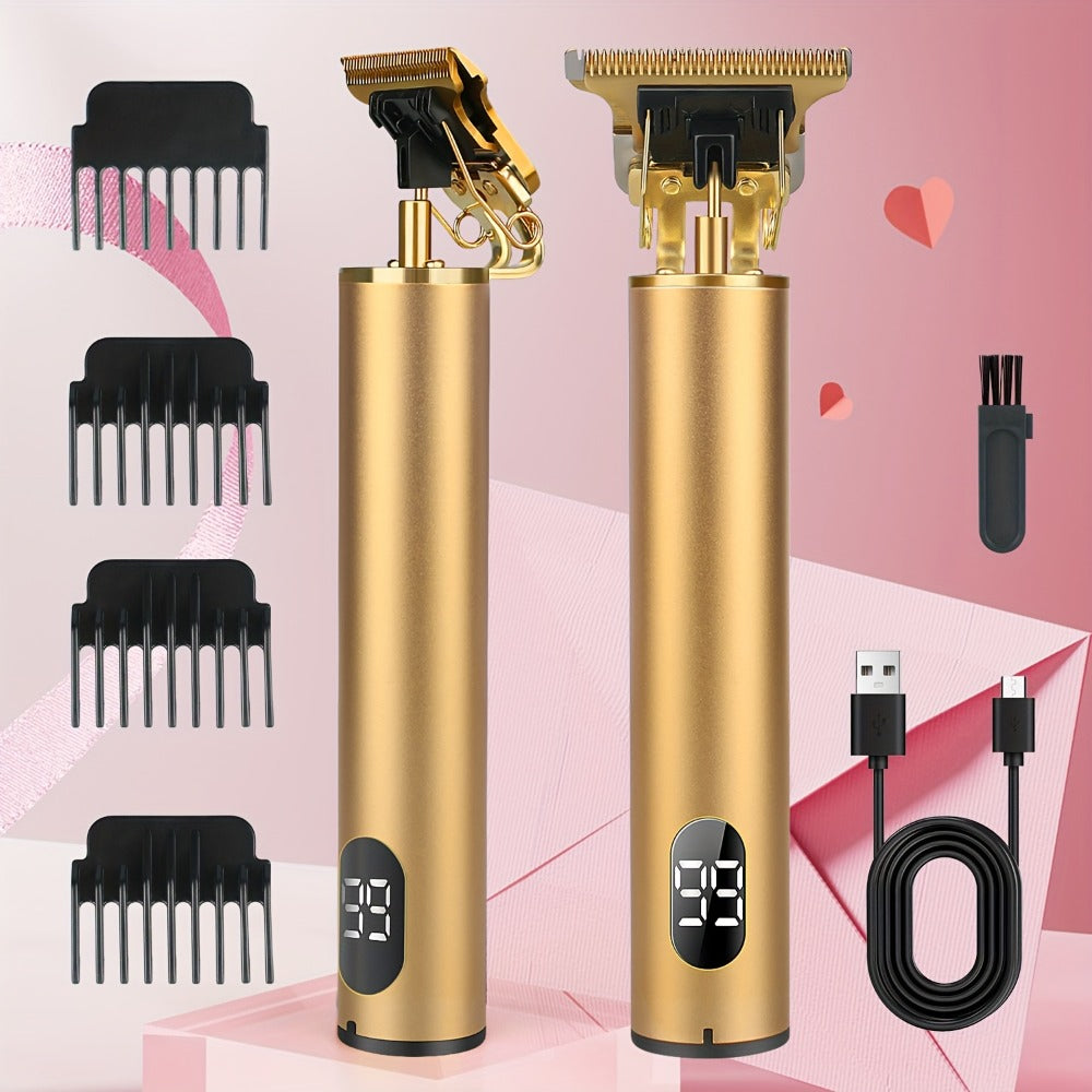 T-Blade Trimmer for Men Cordless Rechargeable – Nano Titanium Alloy Blades LED Display 4 Guide Combs 1.5-4mm — image 1