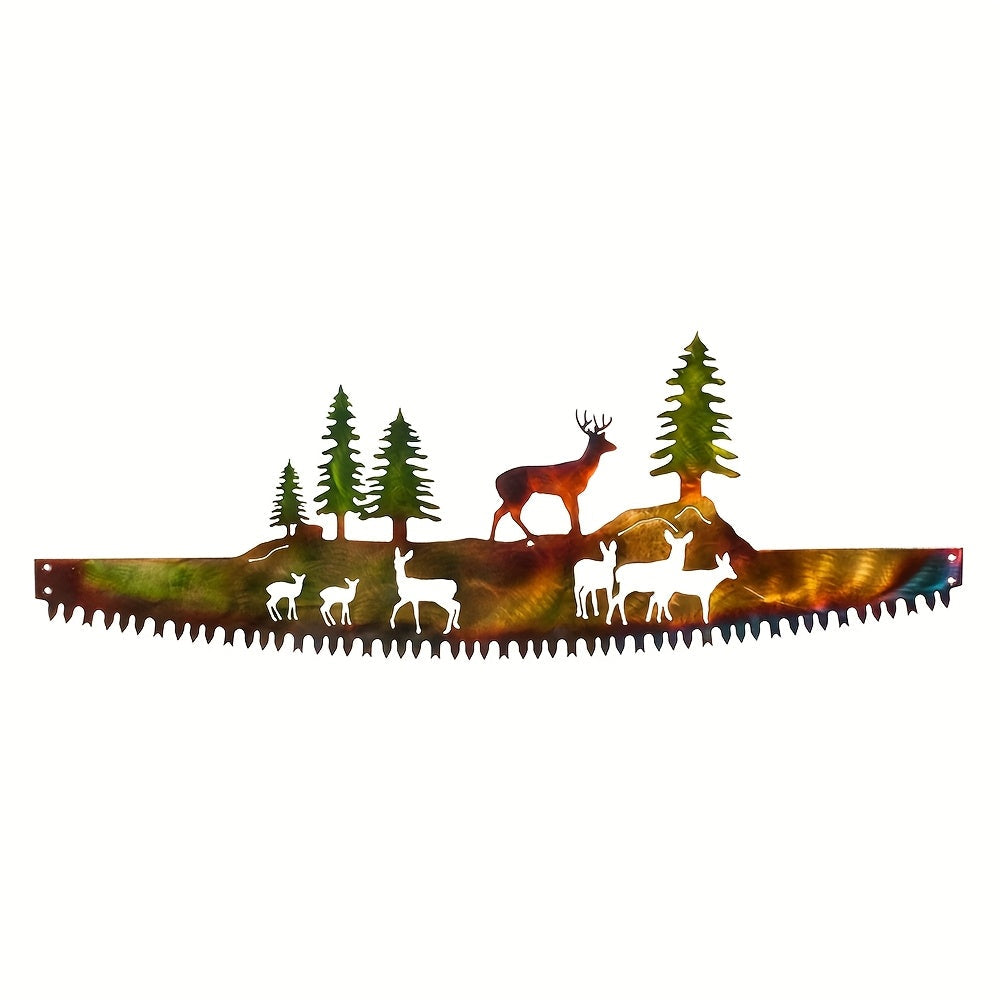 Wildlife Saw-Blade Metal Wall Art with Deer, Bear Welcome or Antler-Locking Deer Silhouette Options — image 1