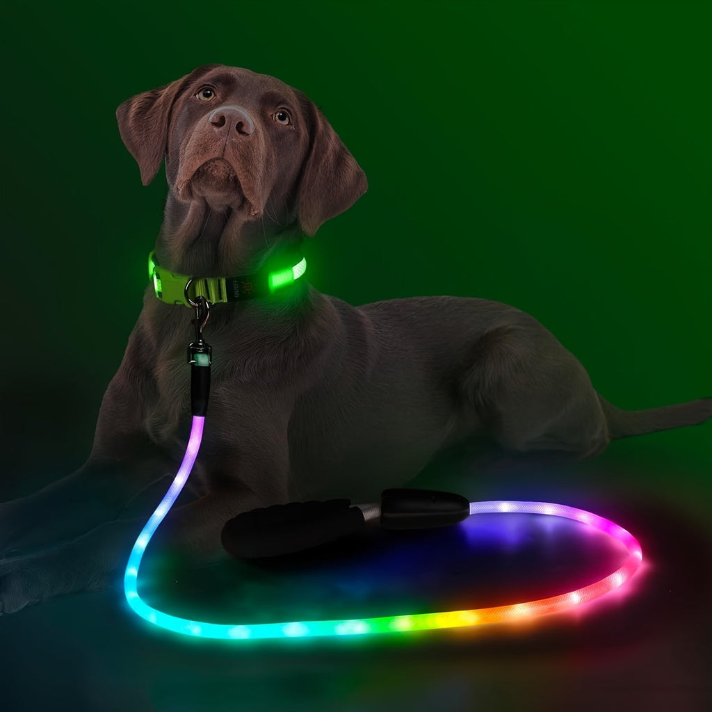 Four-Foot LED Dog Leash in White with Rechargeable Light Strip and Seven Pictured Lighting Modes — image 6