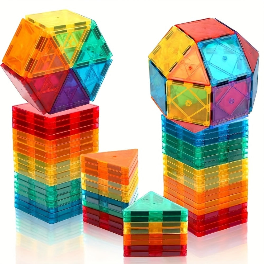 Magnetic Tiles 34-Piece Translucent Starter Building Set with Squares, Triangles, Gates and Window Shapes — image 1