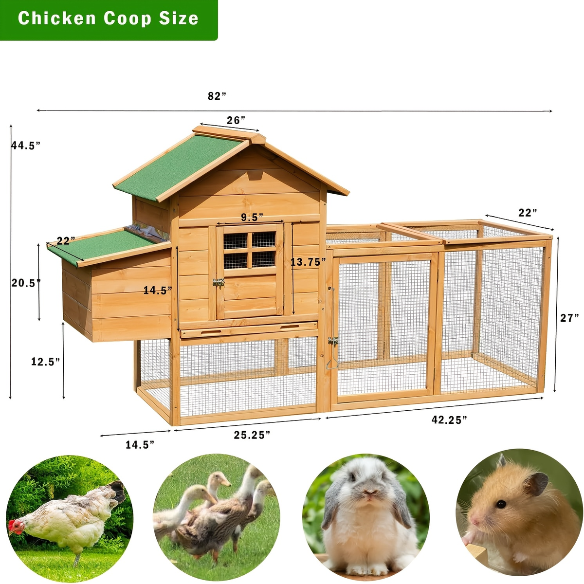 Chicken Coop with Run Large Outdoor Wooden Hen House 82 Inch Walk-in Poultry Cage for 2-4 Chickens Ducks for Garden, Patio an