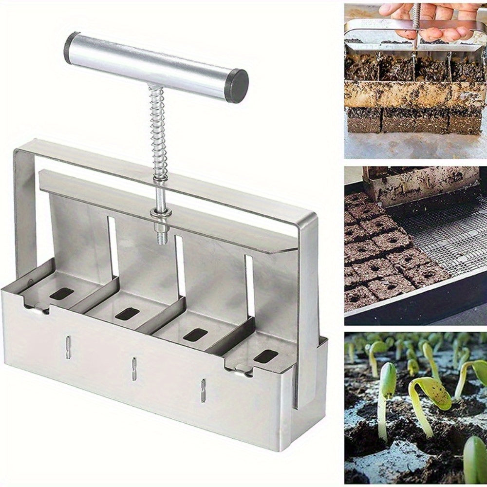 Garden Clod Breaker & Soil Blocker Tool – Heavy Duty Metal Multi-Cell Soil Block Maker with Adjustable Handle for Seed Starti