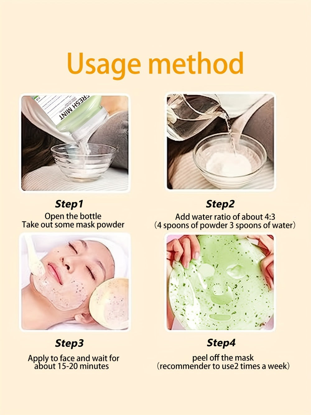Face Mask, Fresh Mint Crystal Jelly Powder 12.3 fl oz Jar with 15g-to-40ml Mixing Directions for Peel-Off Use — image 7