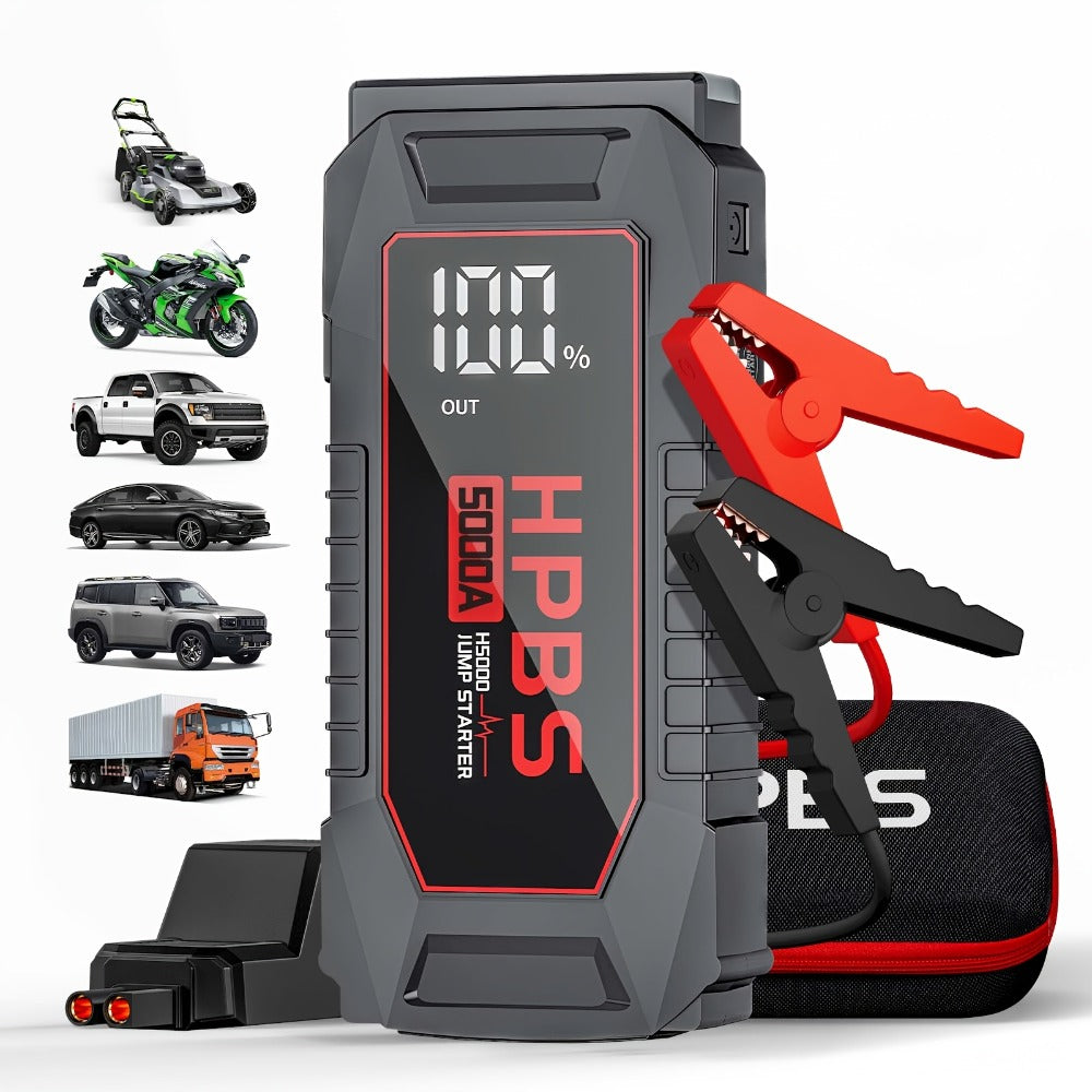 Gray Jump Starter with 3000A or 5000A Source Labels, 24000mAh Marking, Clamp Leads and Carry Case — image 3