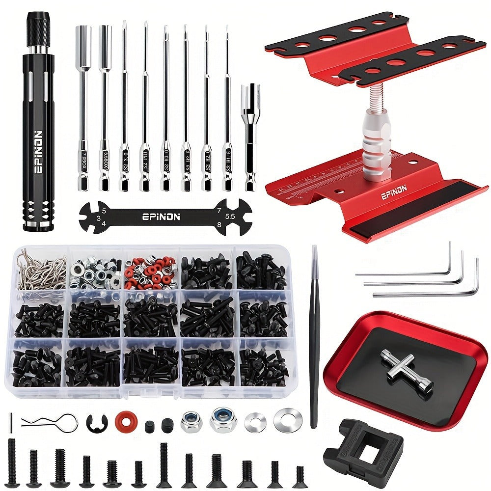 RC Car Maintenance Stand Tool Kit EPINON 360° Rotating Work Stand 520PCS Screw Set Aluminum Screwdriver Bits Compatible with 